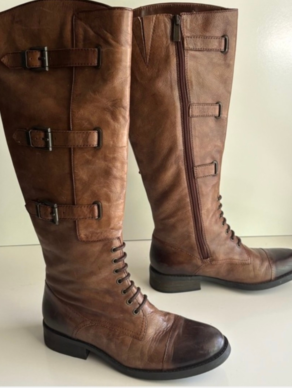 Vince Camuto Fenton Brown Leather Knee-High Boots Size 6.5